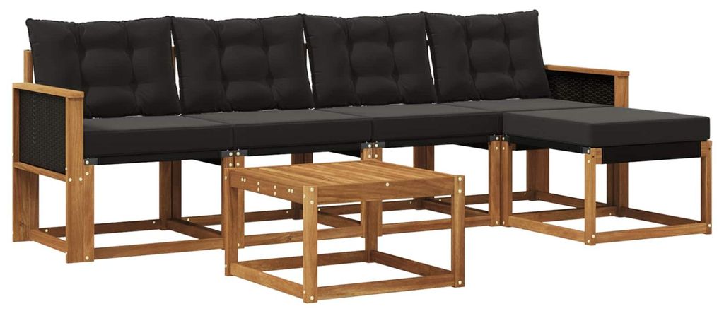 vidaXL Outdoor-Sofagarnitur mit Kissen 6 pcs Natürlich und Schwarz