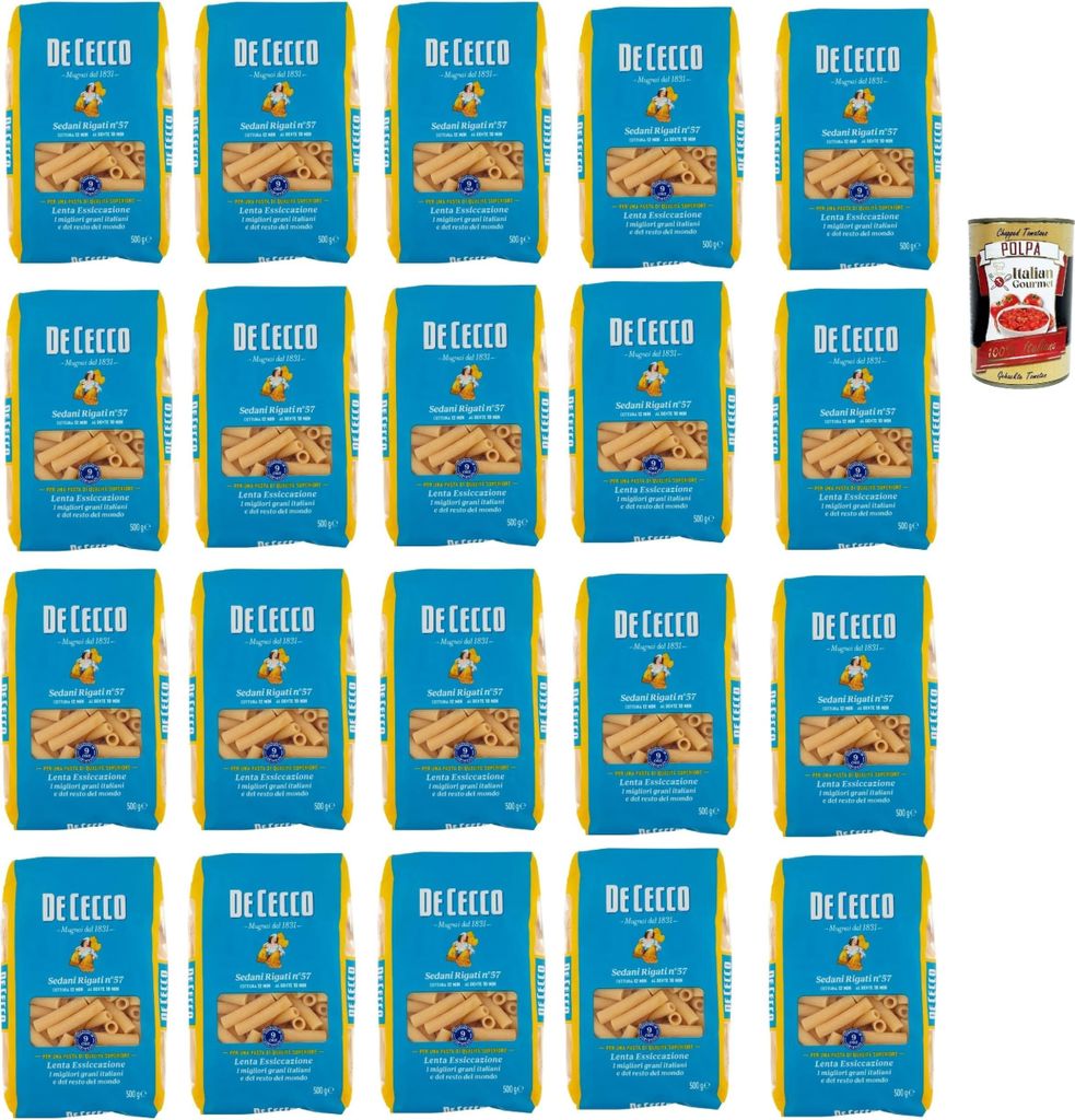 De Cecco Sedani Rigati N°57, 100% Italienisch Pasta Nudeln 20x 500g + Italian Gourmet Polpa 400g