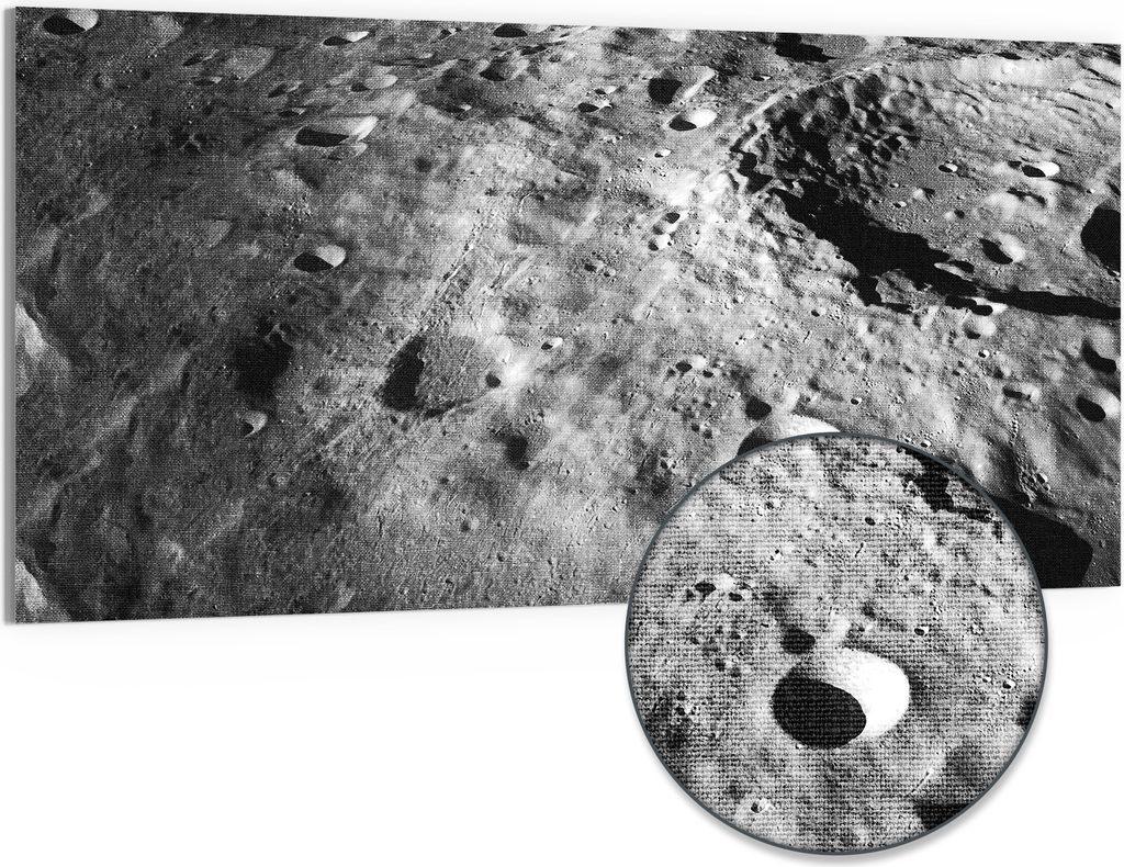 DEQORI Hybrid Leinwand Bild 100x50 cm 'Ewige Mondlandschaft' Wandbild Glas flach modern