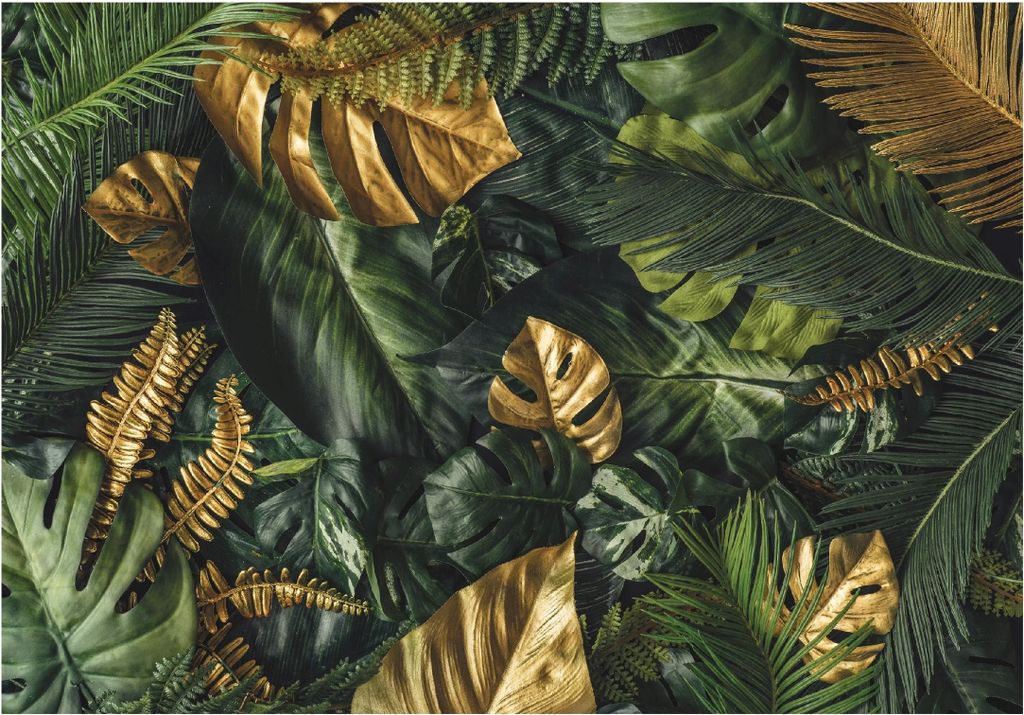 Fototapete Monstera Blätter Grün Gold Natur Pflanzen 250x175 cm - inkl. Kleister - für Wohnzimmer Schlafzimmer Flur Modern Vlies Tapete Vliestap...