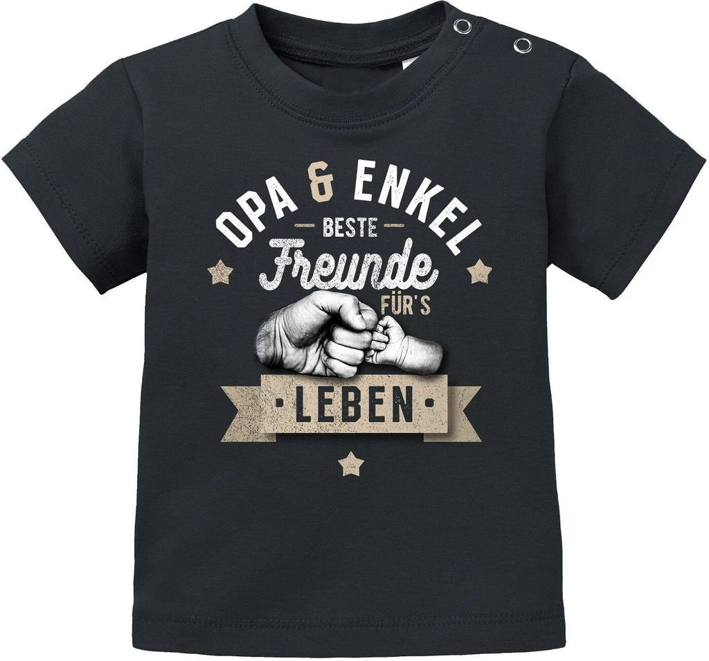 Baby T-Shirt kurzarm Babyshirt Junge Opa & Neffe, Opa & Enkel, Vater & Sohn Freunde für`s Leben Fäuste Moonworks Opa&Enkel schwarz 80/86 (10-15...