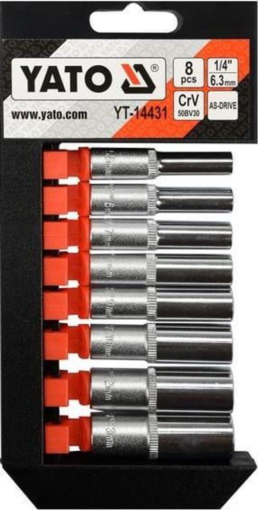 Yato YT-14431, Set doppen, 1/4", 8 stuks, Productafbeelding 