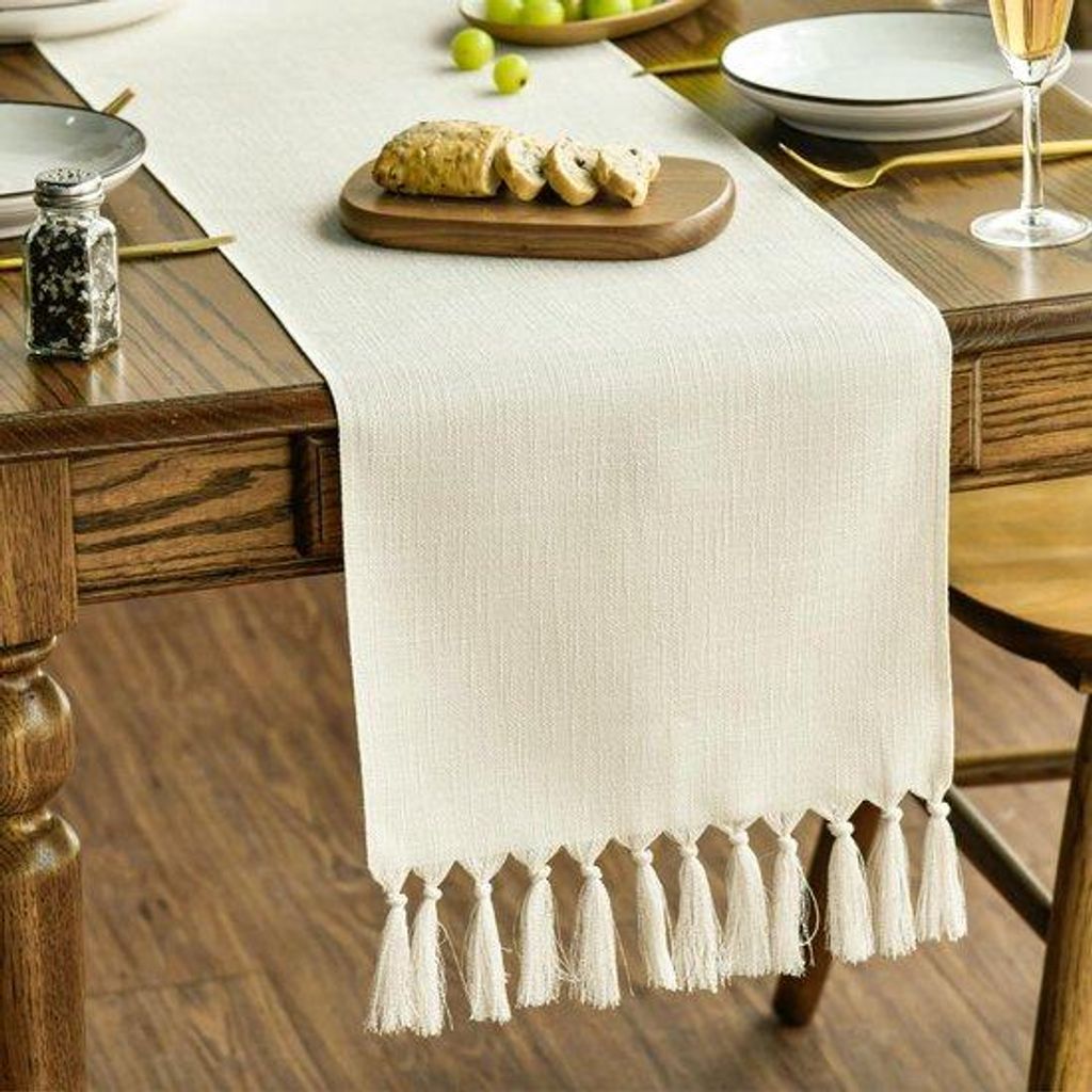 Beige Tafelloper Landhausstil 33x143 cm Waschbar