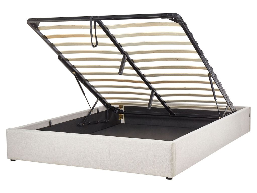 BELIANI Polsterbett Hellbeige Stoffbezug mit Lattenrost 160 x 200 cm Hochklappbar Bettkasten Skandi Modern Doppelbett Schlafzimmer Ausstattung