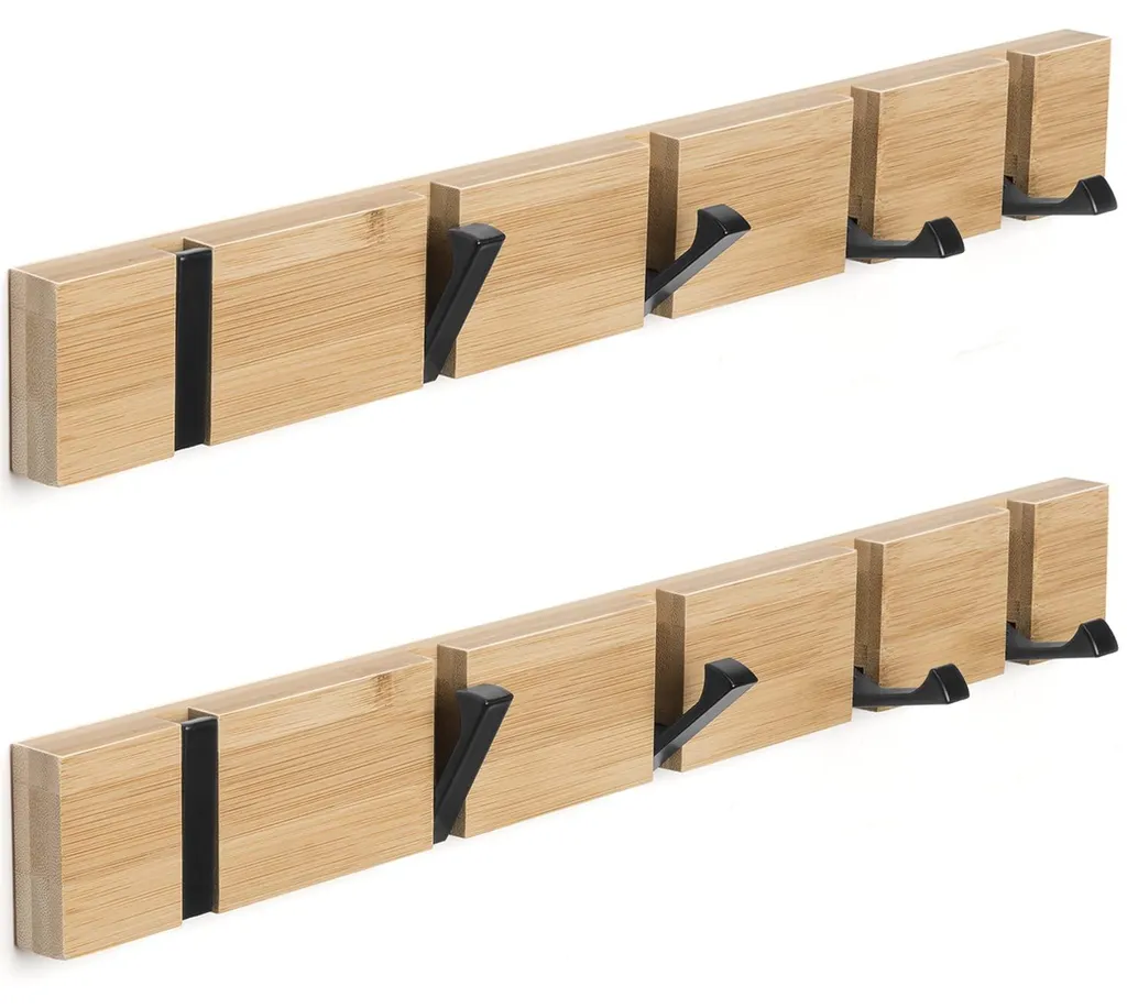 Porte-manteau mural en bois 2 pièces avec patère rabattable 42cm
