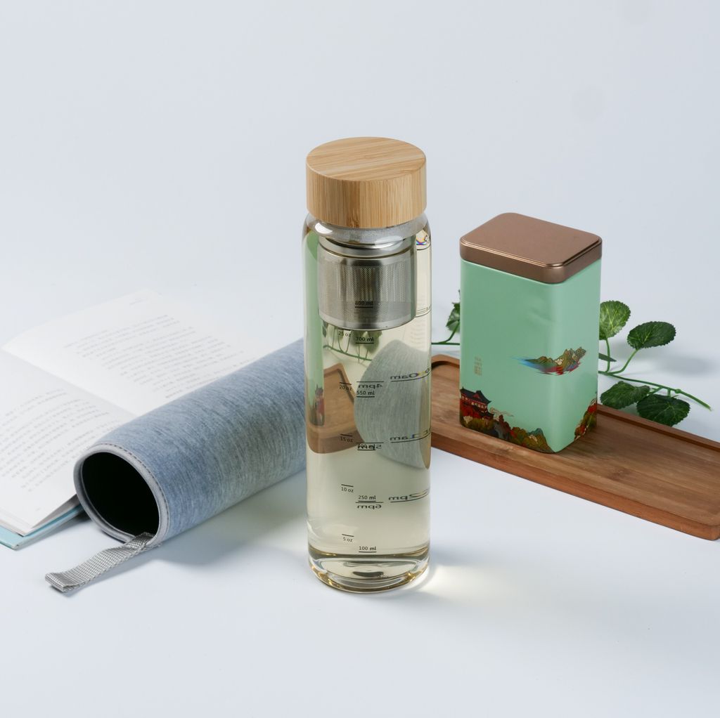 Penelife Teeflasche mit Sieb to go Edelstahl Glasflasche 1L