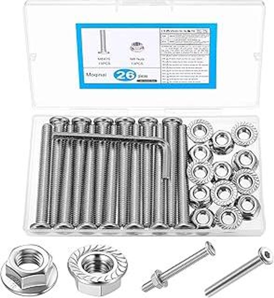 26 Stück M8 Schrauben Set, Flachkopfschrauben Flachkopf-Innensechskantschrauben M8 x 70 mm, Edelstahl Möbelschrauben Muttern Set, Vollgewinde Ede...