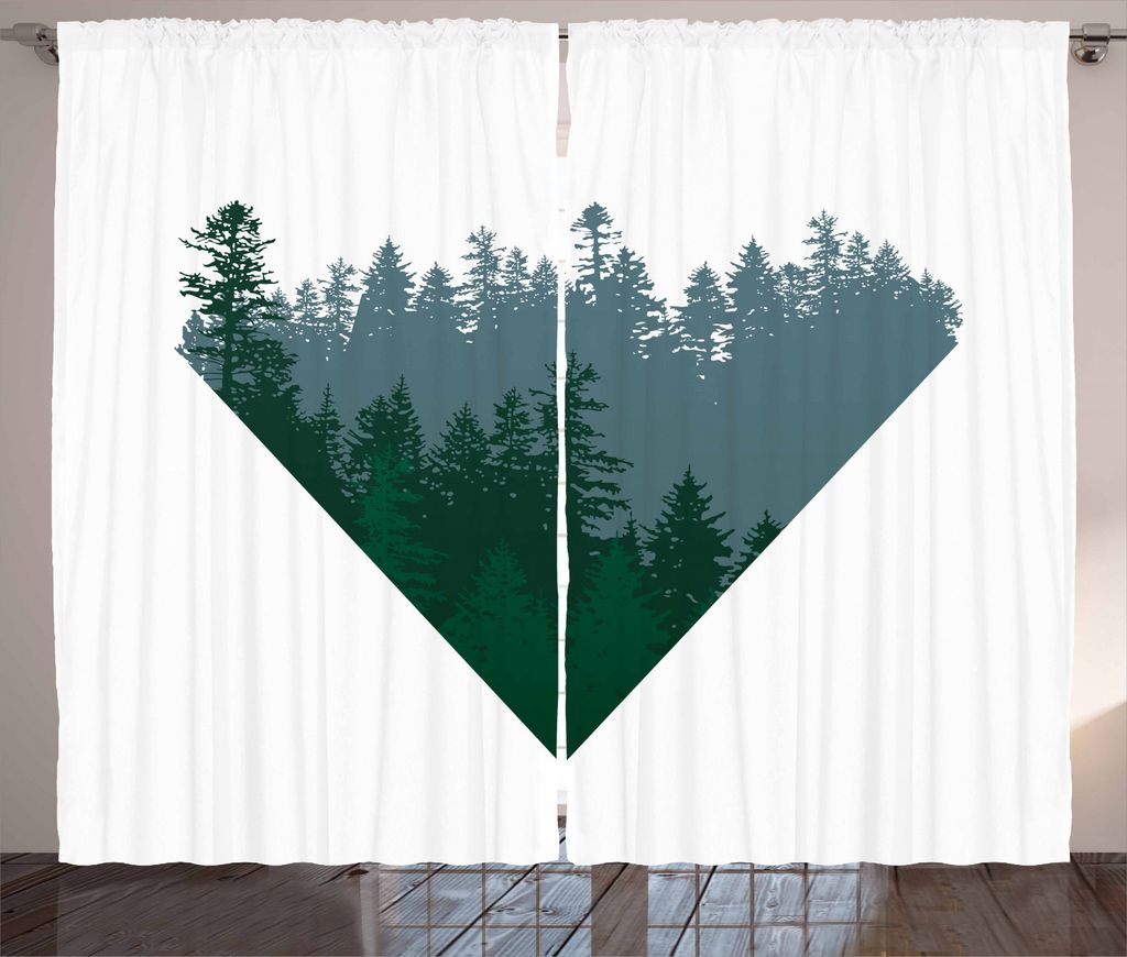ABAKUHAUS Wald Rustikaler Vorhang, Nadelbaum Entwurf, Wohnzimmer Universalband Gardinen mit Schlaufen und Haken, 280 x 245 cm, Dunkelgrün Schiefer...