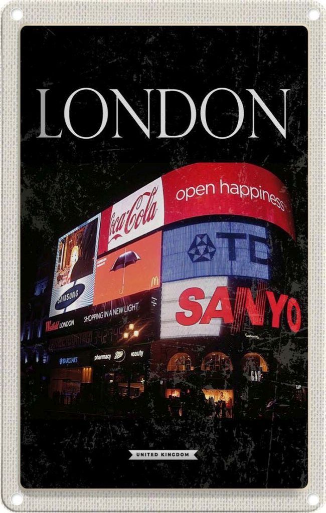 vianmo Blechschild 30x20 cm London England Piccadilly City Nacht Bildmotiv Reisemotiv Abenteuer Reisen Urlaub
