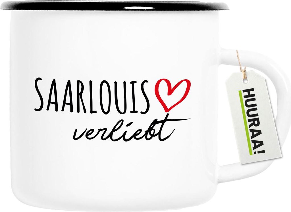 Huuraa Emaille Tasse Saarlouis verliebt 300ml Vintage Campingbecher Geschenkidee