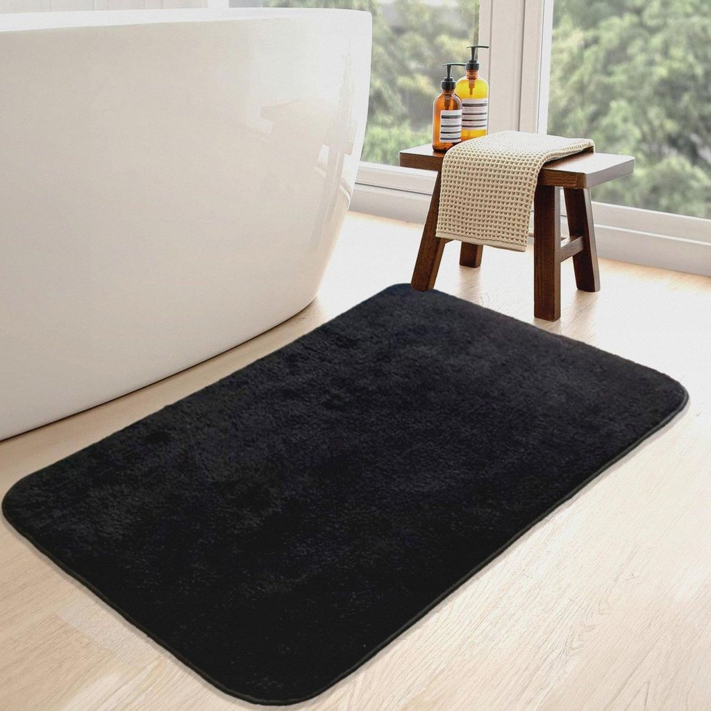 Schwarz Badematte rutschfest 80x150 cm| Plüsch Badteppich | Weiche Bad- und Duschvorleger | Für Bad, Dusche und Toilette Maschinenwaschbar, Schne...