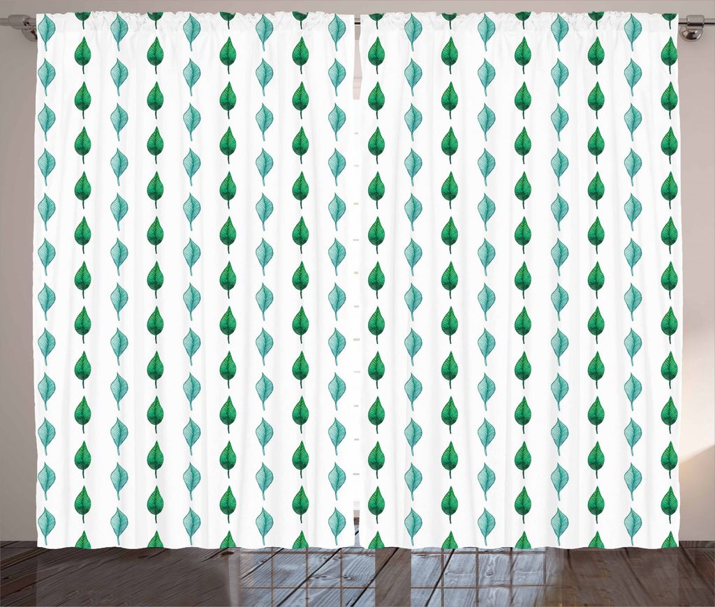 ABAKUHAUS Blätter Rustikaler Vorhang, Botanische Aquarell-Muster, Wohnzimmer Universalband Gardinen mit Schlaufen und Haken, 280 x 245 cm, Türkis...