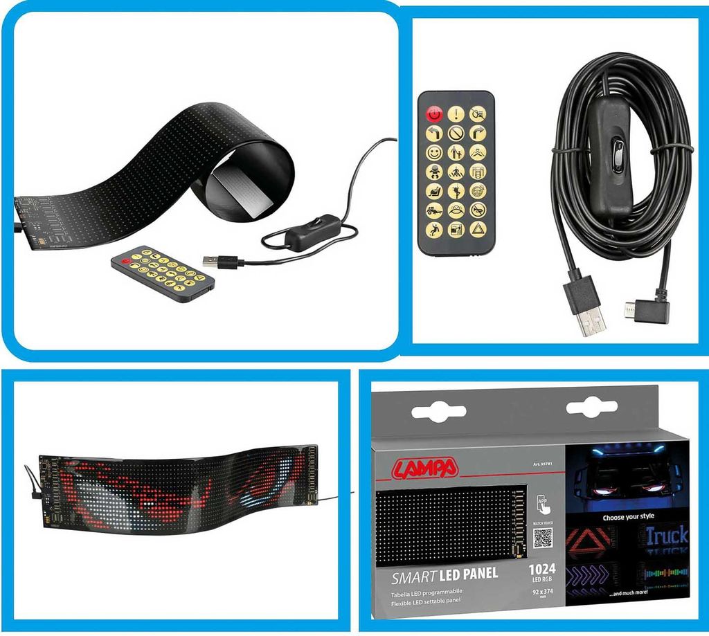Smart-LED-Panel, flexibel, für LKWs mit 1024 LEDs, langes USB-C Kabel, vielen beweglichen Abbildungen, wie 100 verschiedene Teufels-Augen, program...
