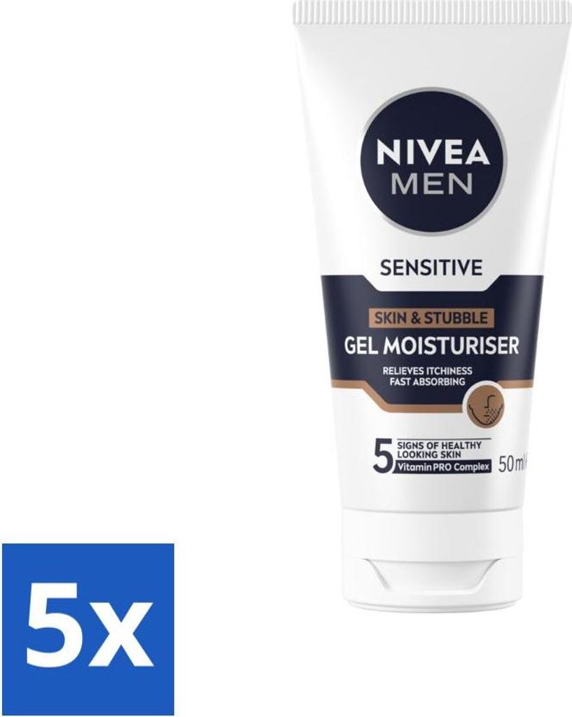 NIVEA MEN Sensitive Gesichtsgel Haut & Stoppeln 50 ml - Vorteilspack - 5 Stücke