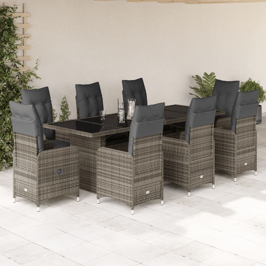 Maison Exclusive - 9-tlg. Garten-Bistro-Set mit Kissen Grau Poly Rattan
