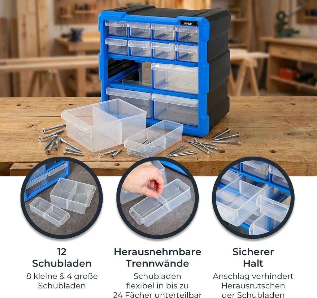 HMF Sortierbox für Kleinteile mit 12 Schubladen