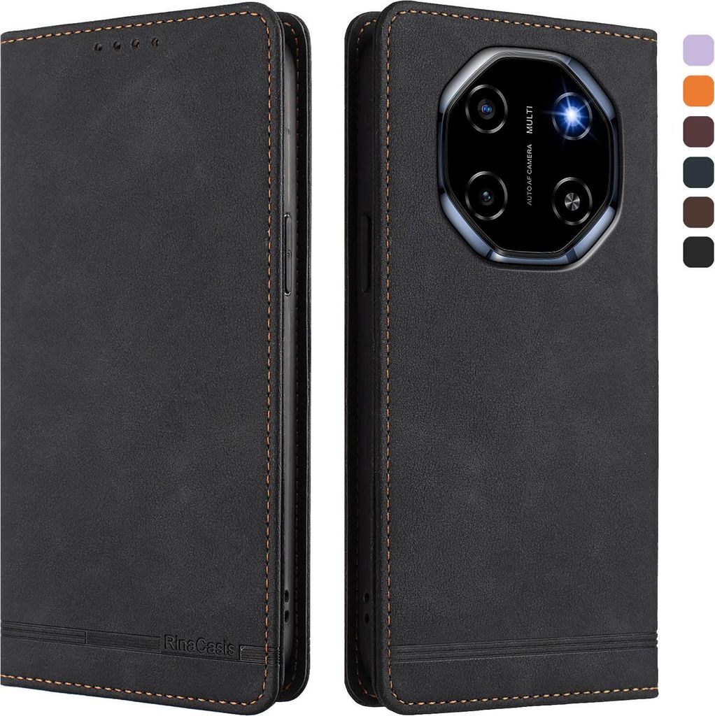 Hülle für Blackview Shark 6 / Oscal Tiger 8, Retro Kunstleder Ständer Klapphülle mit Kartenfächer und Magnetische Schwarz