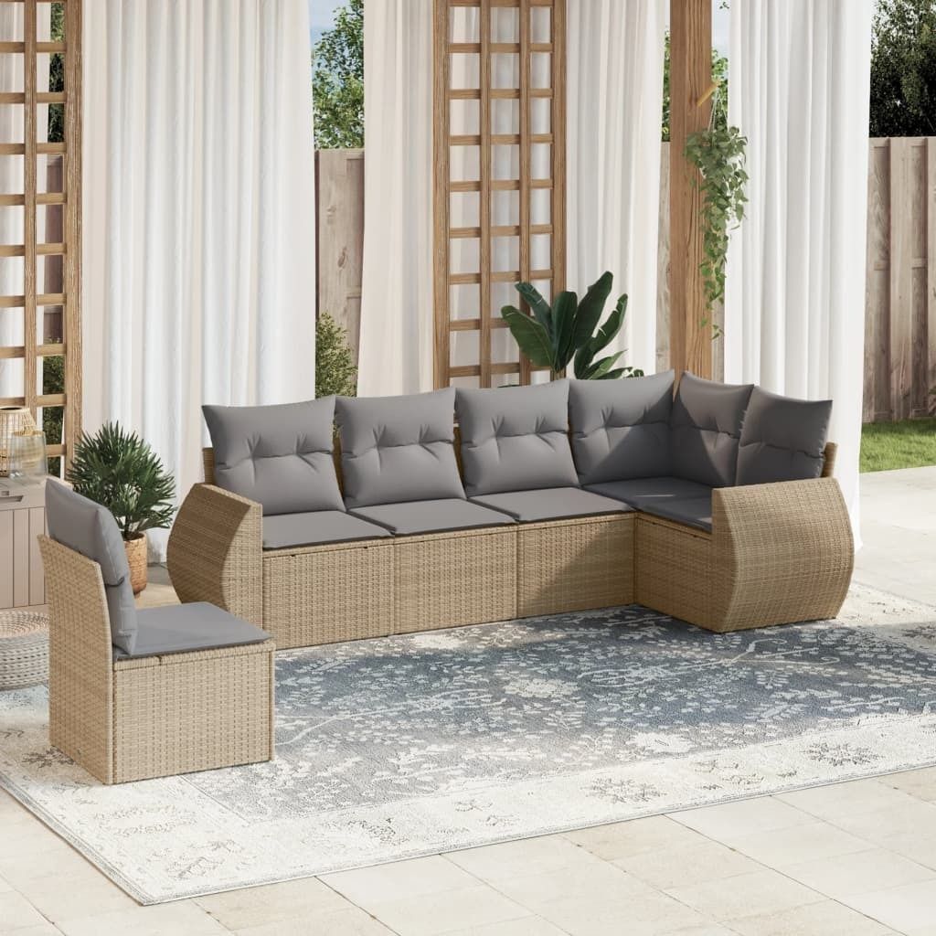 Maison Exclusive - 6-tlg. Garten-Sofagarnitur mit Kissen Beige Poly Rattan