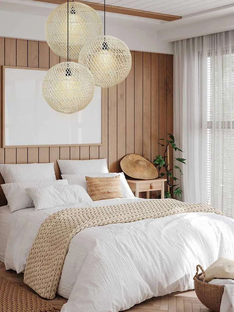 VIVANNO ROTANG Lampada Sospesa Rattan 40cm Crema - Robusta e Bella - 3