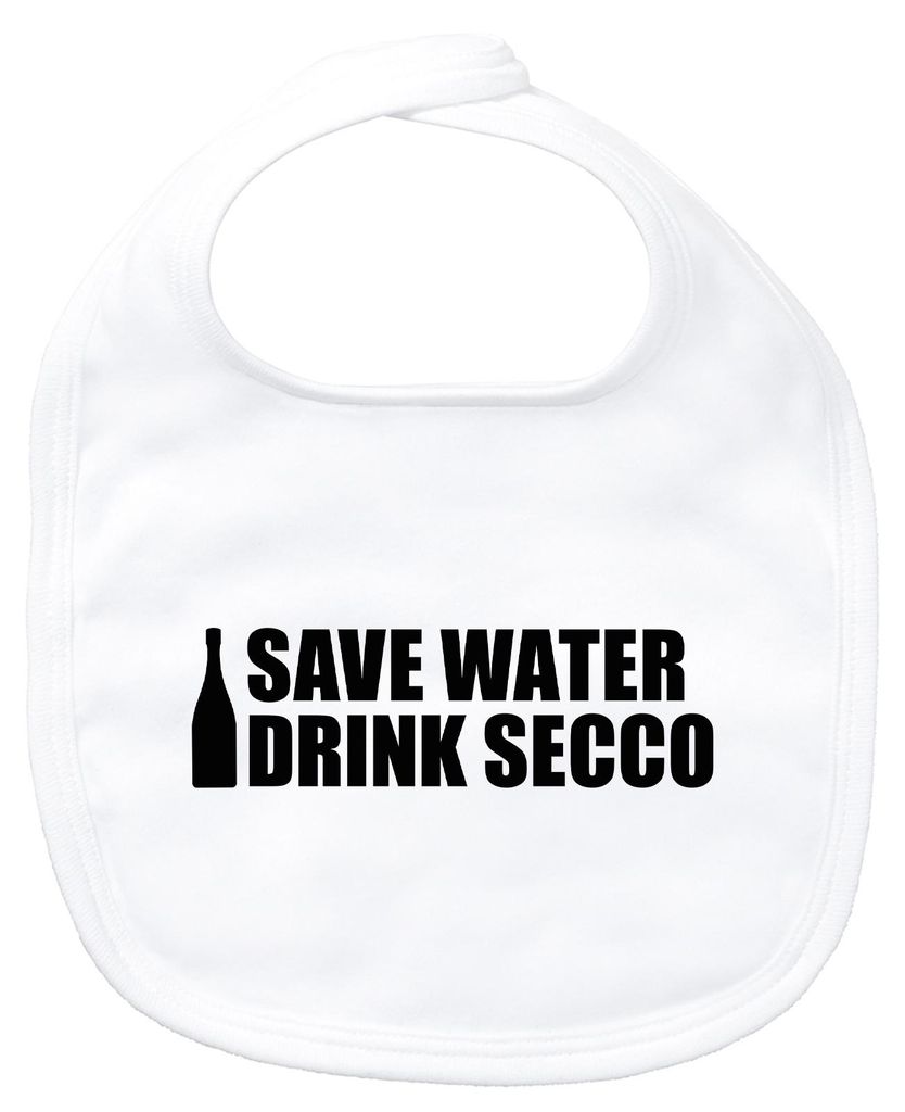 Huuraa Baby Lätzchen Save Water Drink Secco Sektflasche White Klettverschluss Baumwolle Latz Geschenkidee