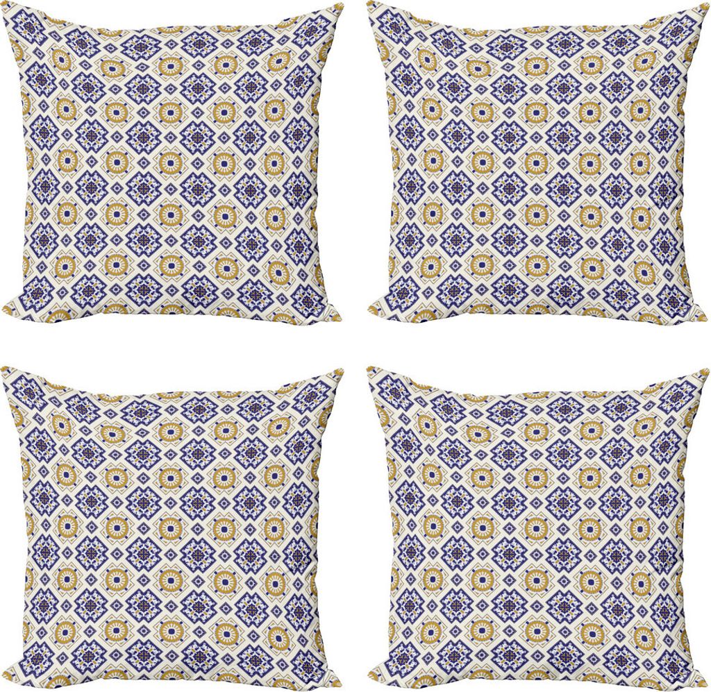 ABAKUHAUS Jahrgang Kissenbezug Set (4 Stück), Victorian Geometric, Moderner Doppelseitiger Digitaldruck, 60 cm x 60 cm, Erde Gelb Dunkelblau