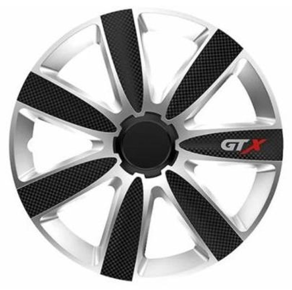 VERSACO | Radkappen Radzierblenden GTX Carbon 15" Schwarz und Silber 4tlg, Radabdeckung, Zierblenden, Zierkappen, Radblenden, Felgen