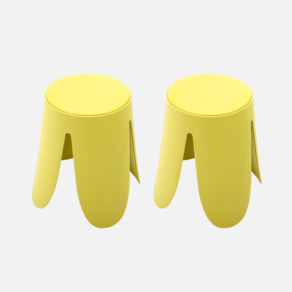 sweeek - 2er-Set stapelbare Hocker mit Kunstleder - Gelb