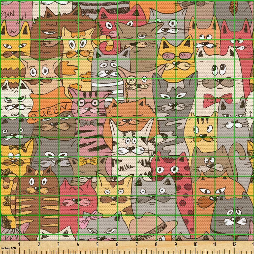 Psychedelische Kattentextilien, 10 m, bruingeel, woonaccessoires