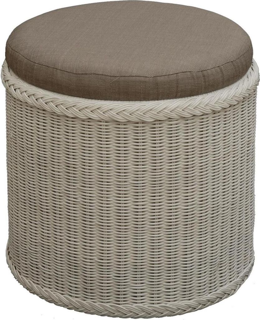 KRINES HOME  Rattan Bad Hocker Wäschekorb Rund Weiß mit Produktbild 