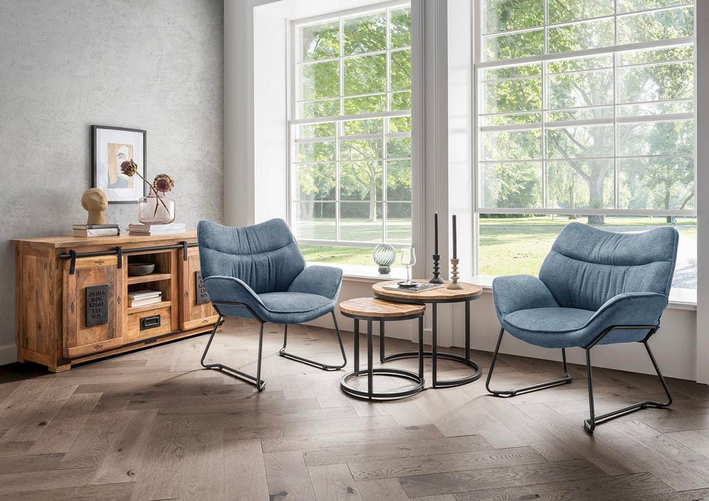 Wohnzimmer Set Aliano blau & Beistelltisch Fermo 2er Set Produktbild 