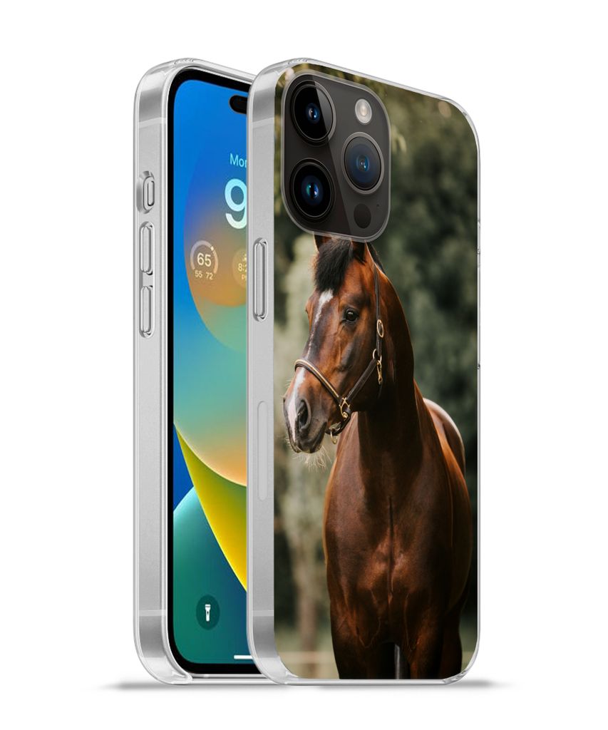 MuchoWow Handyhülle Schutzhülle Hülle für Apple iPhone 14 Pro - Softcase Pferd - Äste - Porträt Silikon Softcase Handy Hülle - Umschlag