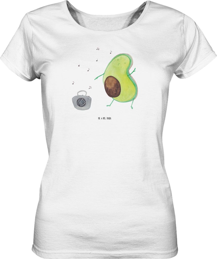 Mr. & Mrs. Panda Basic Shirt Damen Avocado Tanzen Größe M - Weiß - Geschenk, Fröhlich, Jersey, Musik, Kurzarmshirt, Sommershirt, Feier, Party, ...