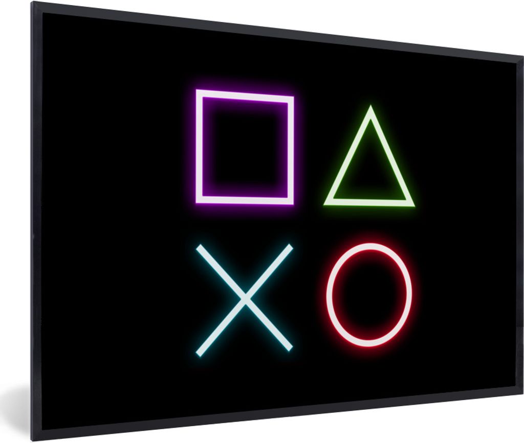 MuchoWow Gerahmtes Poster Gaming - Neon - Konsole - Schwarz - Controller - Gaming 90x60 cm - Poster mit Schwarzem Bilderrahmen Wandposter Rahmen ...