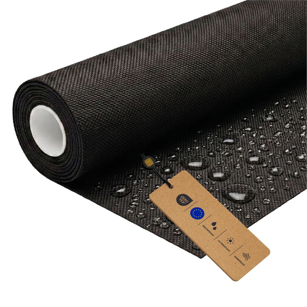 LOMIQ Polyesterstoff Wasserdicht, 100x150 cm, Schwarz, 366 g/m2, Meterware Stoff Outdoor, Reißfest & Pflegeleicht, Material für Markisenstoff, Se...