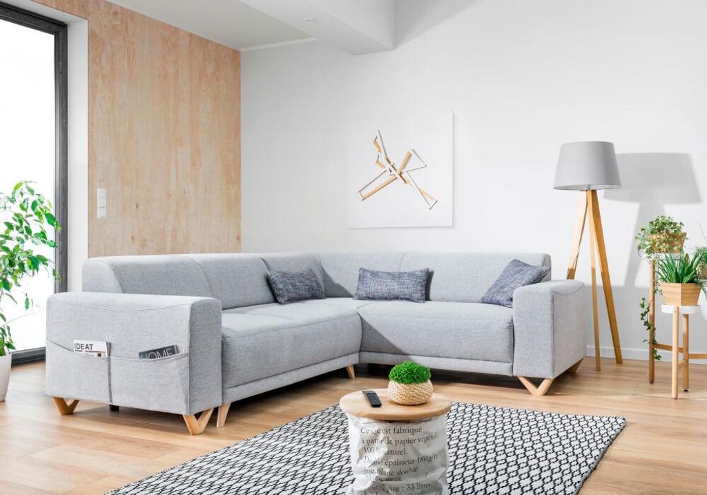 MIUFORM Classy Sophie MAX - Ecksofa mit Bettfunktion und Bettkasten L-FORM RECHTS - 250x212cm - Hellgrau - Sofa Schlafsofa Couch