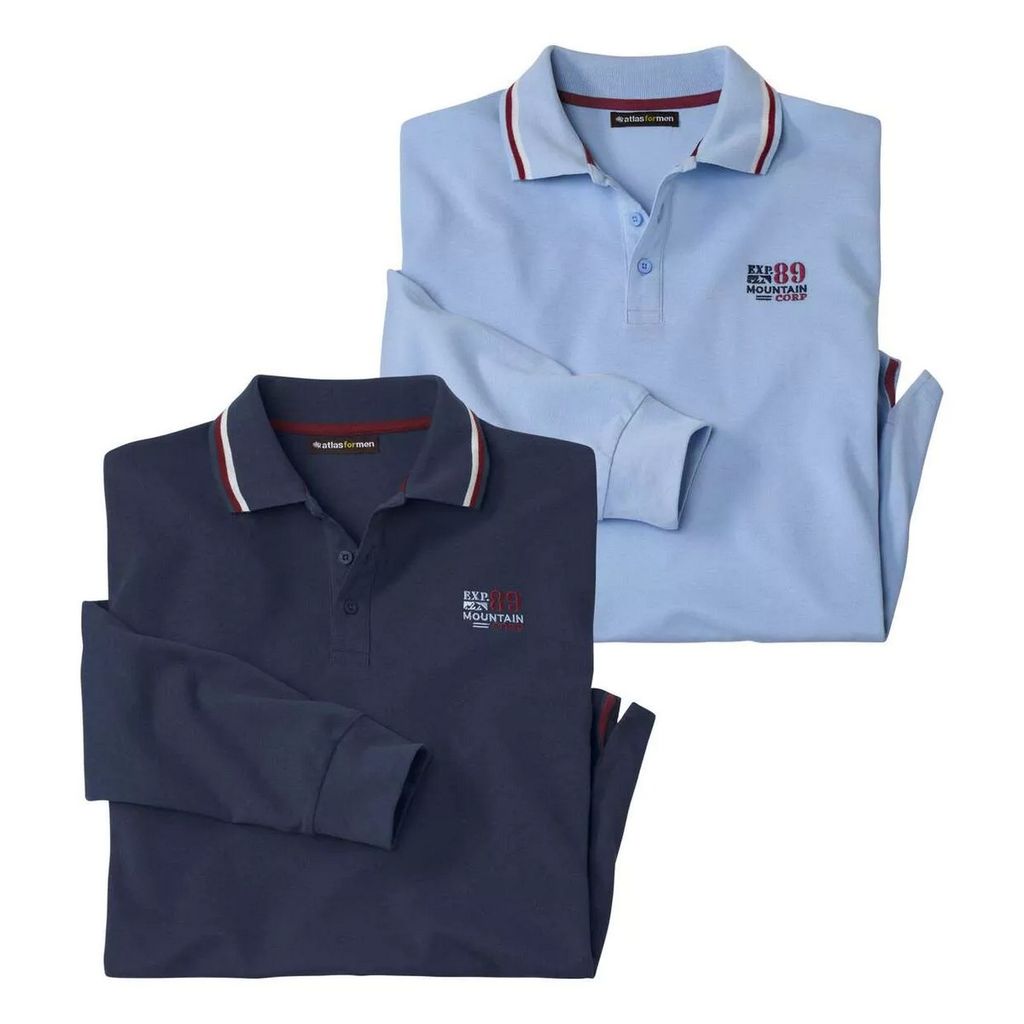 Atlas For Men - Poloshirt für Herren (2er-Pack) Langärmlig AF114 (3XL) (Marineblau/Himmelblau)