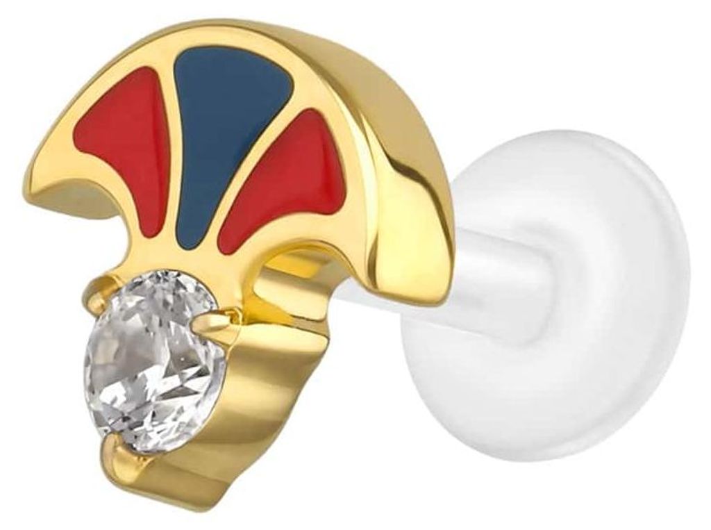 Ohrpiercing, Nasenpiercing PTFE Labret mit Innengewinde + Titan-Aufsatz FÄCHER Gold Stablänge: 5mm | Stabstärke: 1,2mm