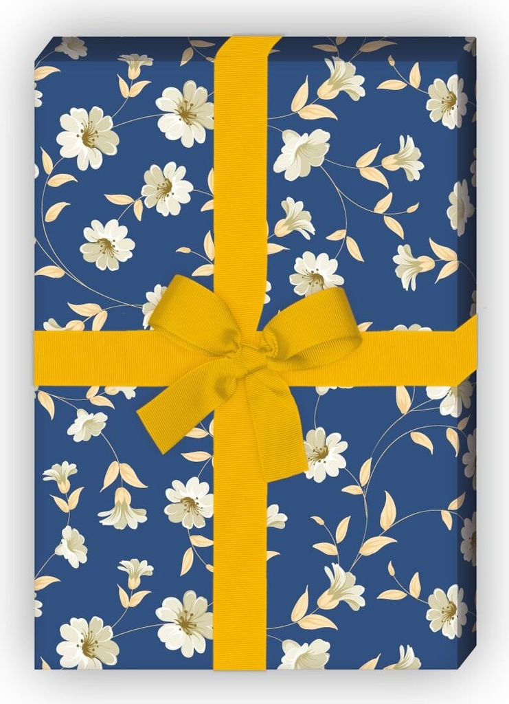Wunderhübsches Blumen Geschenkpapier Set mit Ranken, blau - G8475, 32 x 48cm