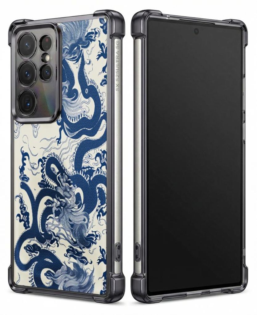 Personalisierte Hülle mit Bild für Samsung Galaxy S25+ Elektroplattiert TPU Stoßdämpfer Handyhülle mit Blaues Drachenmuster-Design