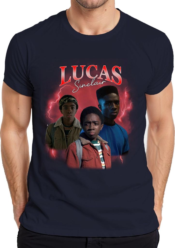 Lucas Sinclair Stranger Fan Geschenk Vintage 80er Retro 90er Bootleg Herren T-Shirt, Navy, S