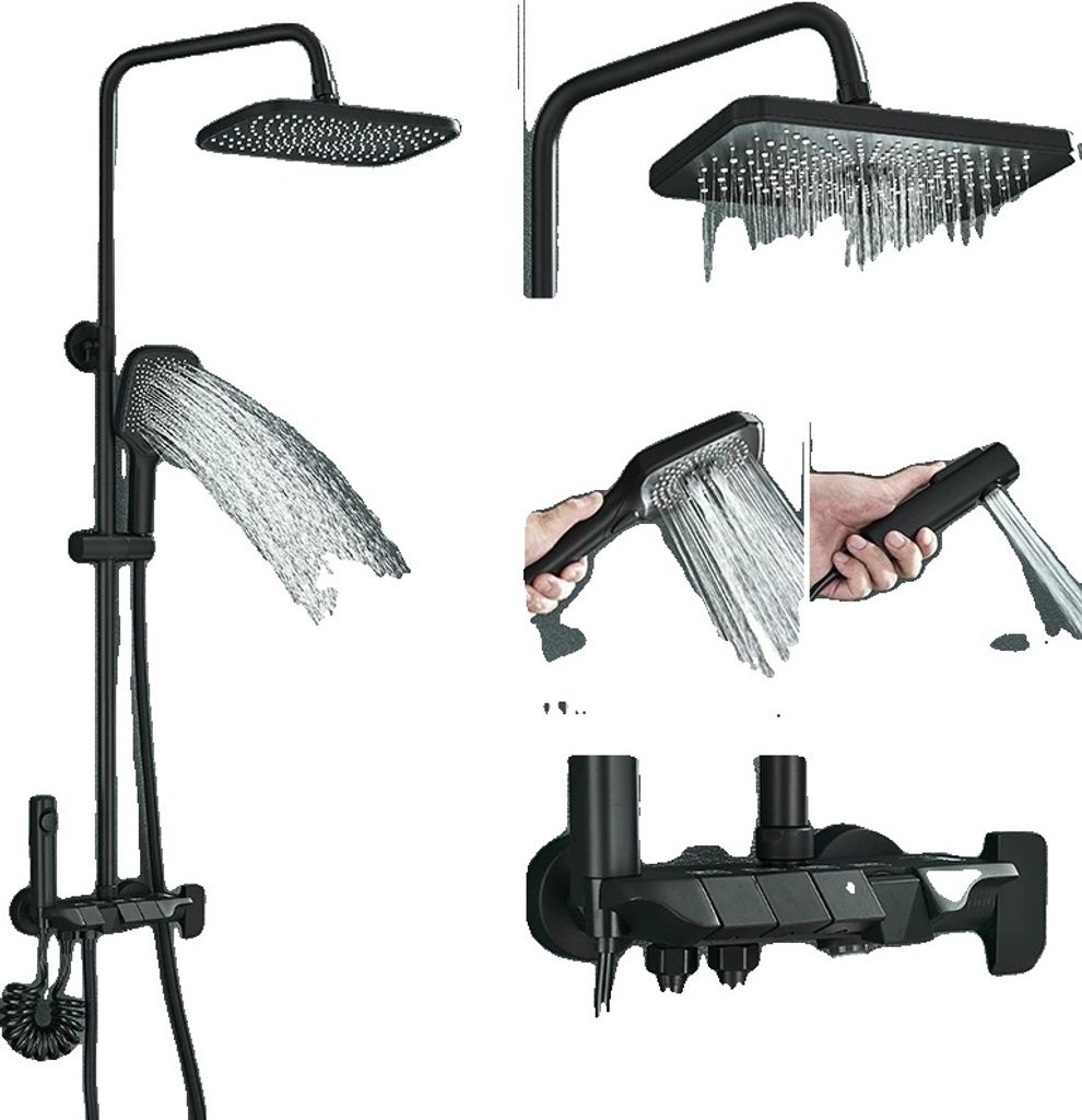 Duschsystem-Set, langlebige Messingkonstruktion, vielseitige Duschoptionen, Schwarz