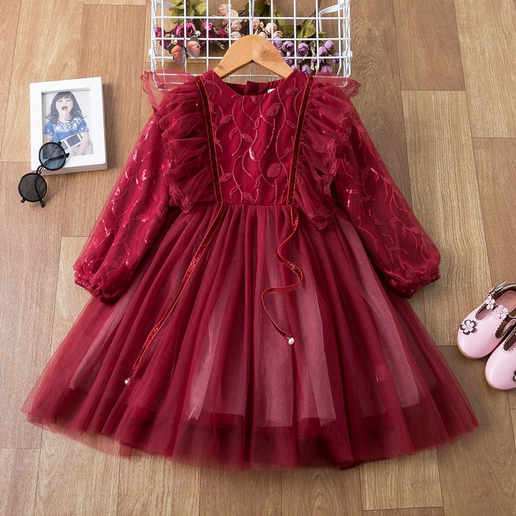 Kinder Mädchen Prinzessin Partykleid Hochzeit Kostüm Abendkleid Kleider Rot Nue