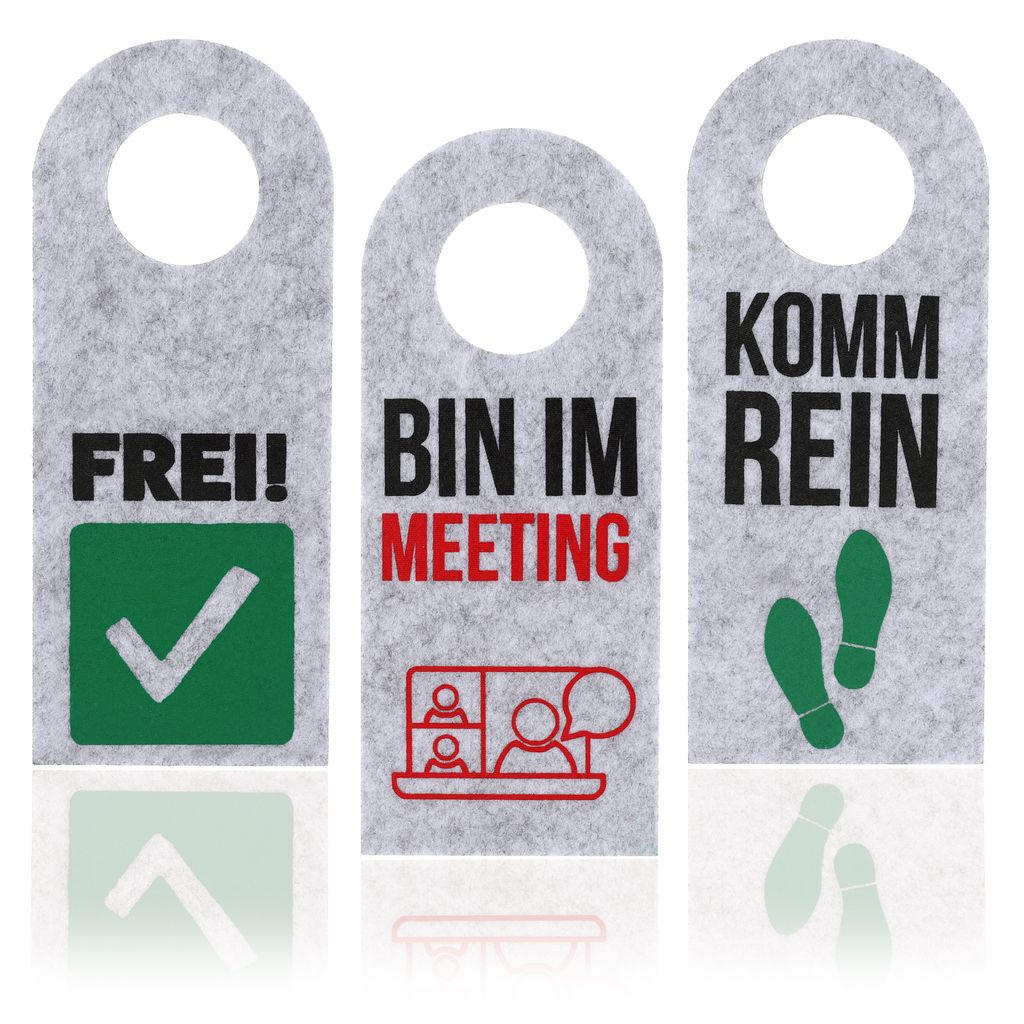 FunX Filz Türanhänger Türschild 3er Set "Bin im Meeting", Produktbild 