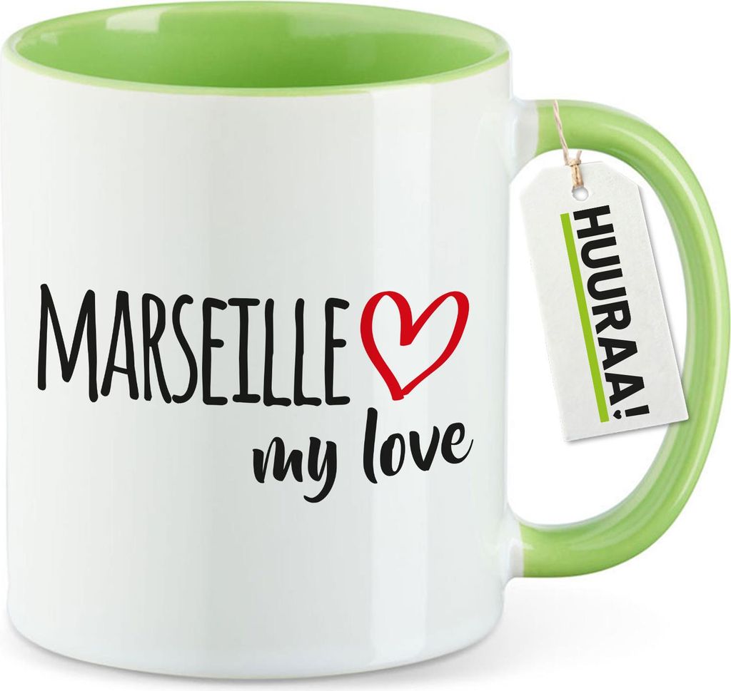 Huuraa Kaffeetasse Marseille my love 330ml Grün Keramik Kaffeebecher Geschenkidee