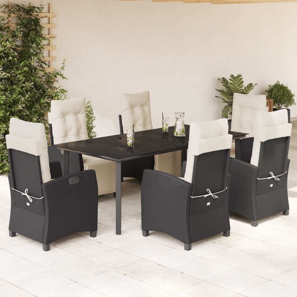 Maison Exclusive - 7-tlg. Garten-Essgruppe mit Kissen Schwarz Poly Rattan