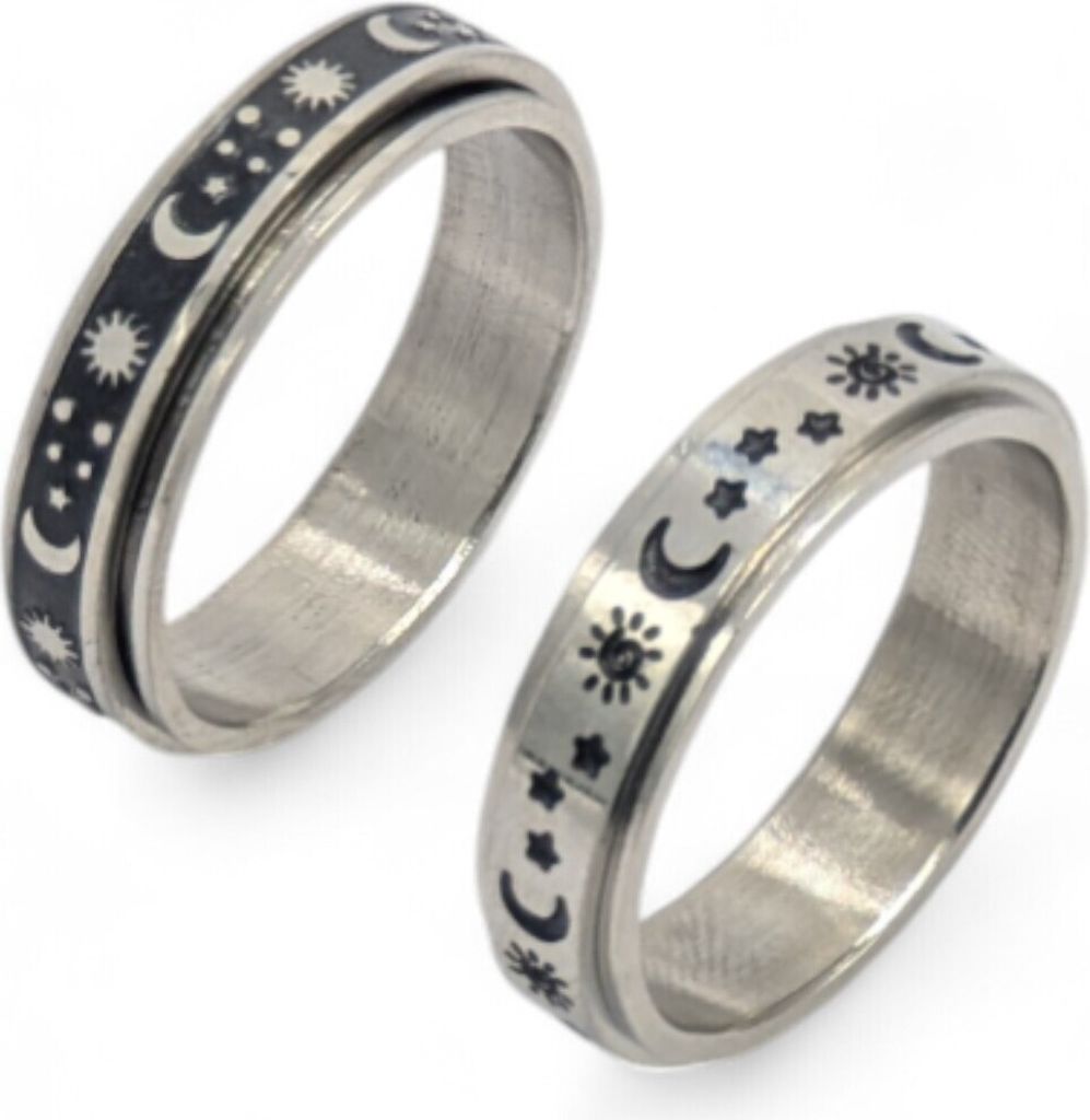 Anti Stress Ring Sonne Mond Sterne Astronomie Anxiety Schwarz US 7