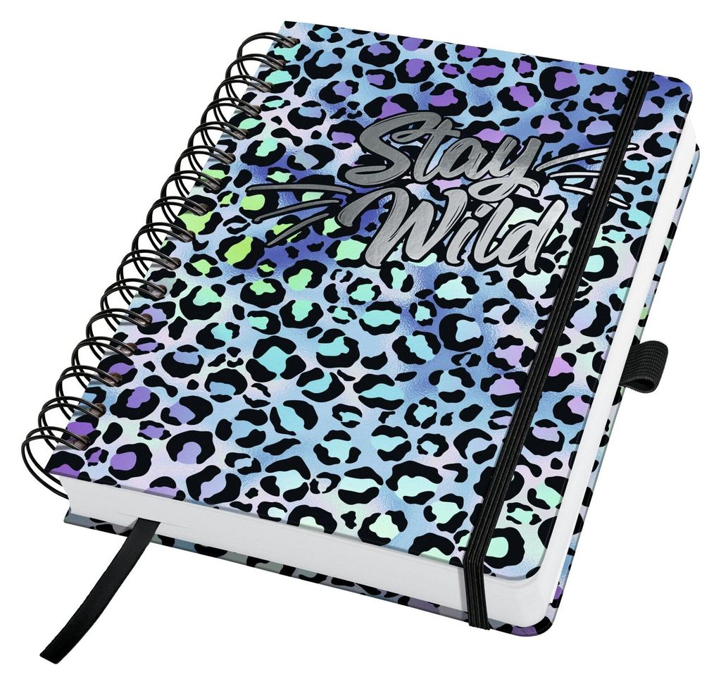 SIGEL JN652 Spiral-Notizbuch Jolie - Blue Leo Love - blanko - 120 g/m² - ca. A5 - blau, lila, schwarz - Hardcover - 240 S. -