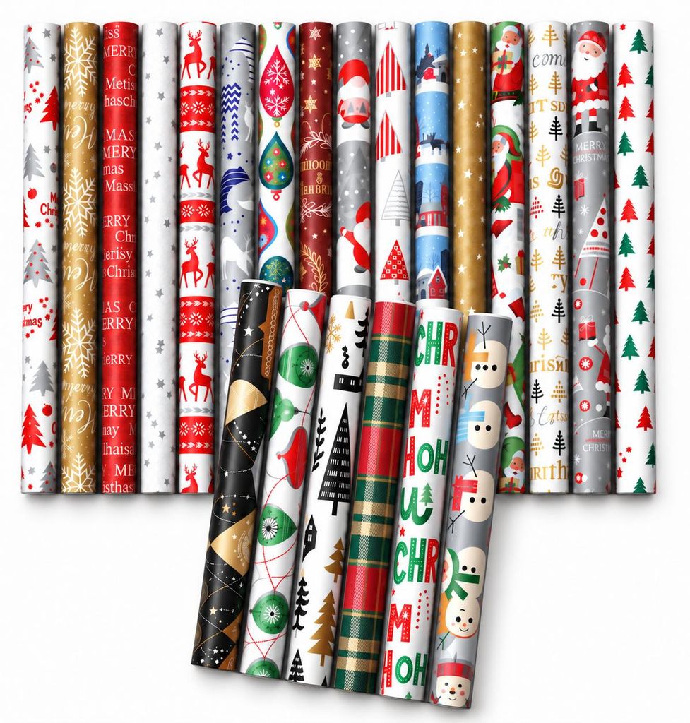 Benza – Kerst Cadeaupapier  – 12 Rollen – 6 Rollen 70 x 200 Productafbeelding  AI-gegenereerde afbeelding