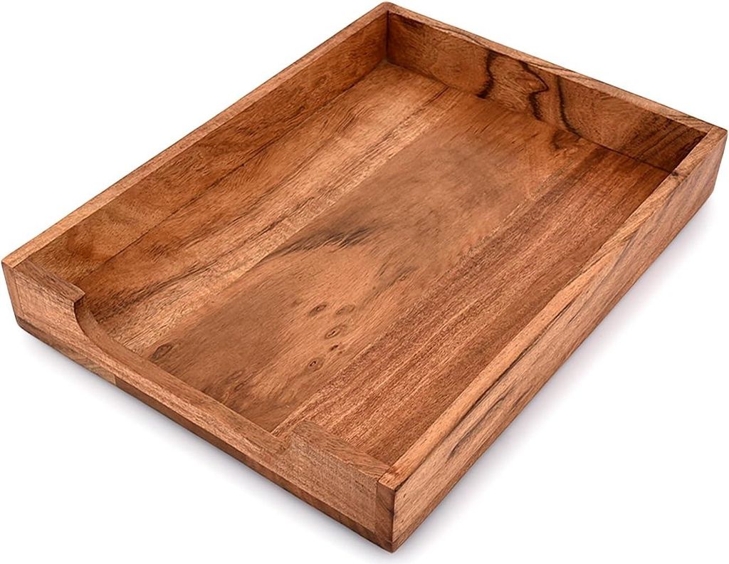 Akazienholz Schreibtischdokumentenablage Zeitschriftenhalter Schublade - Briefablage und Stapelbar - 35,56 cm x 27,94 cm x 5,08 cm