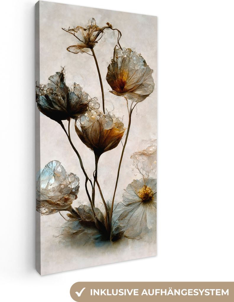 MuchoWow - Leinwandbilder - Vintage - Blumen - Pflanzen - Abstrakt, Wandbild, Wanddeko Bilder Wohnzimmer, 40x80 cm